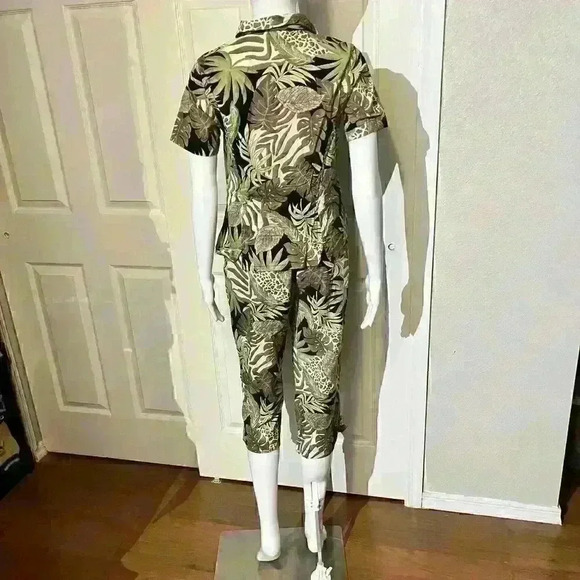 VTG SunBay Cottons Beach Animal Rayon Cruise Womens 2 PC Capris Pants Top Set - Picture 3 of 16